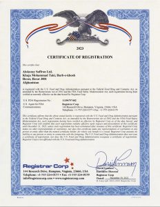 Certificate of registration in USA